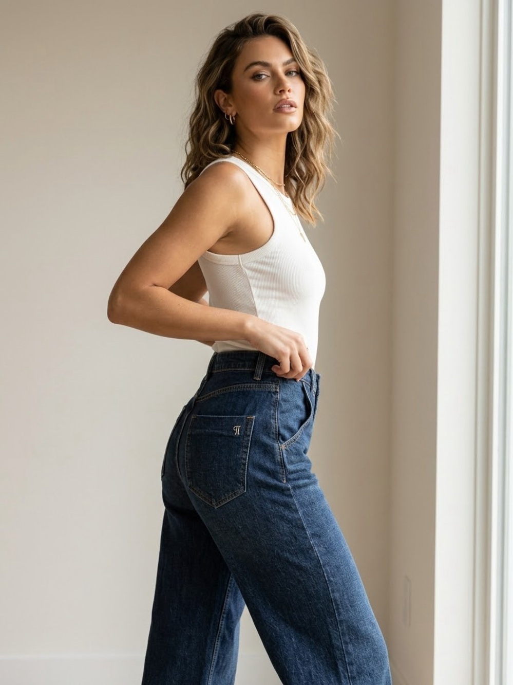 Pilcro High-Rise Wide-Leg Jeans in Deep Blue Wash